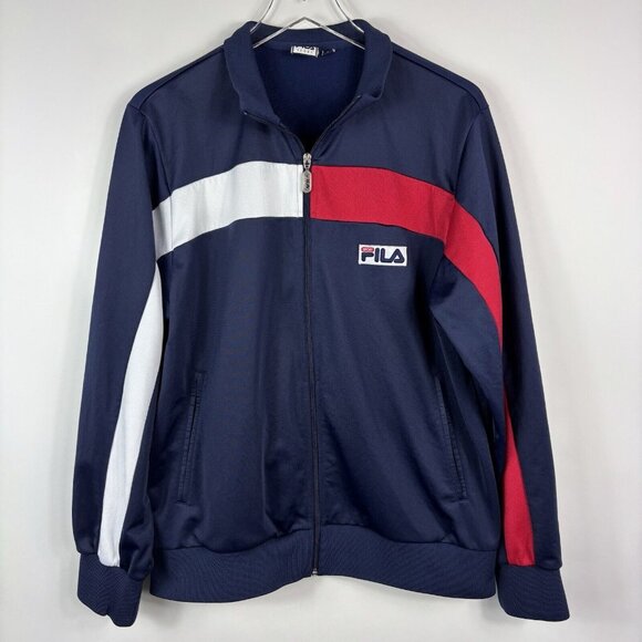 Fila Mens Track Jacket M Blue Colorblock Full Zip Tennis Patriotic pickleball - Picture 1 of 13